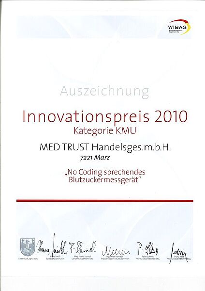 Urkunde 2010 Burgenländischer Innovationspreis MED TRUST